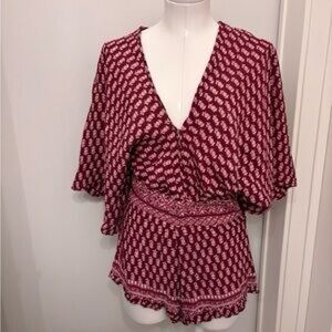 Planet Blue Burgundy Printed V-Neck Romper